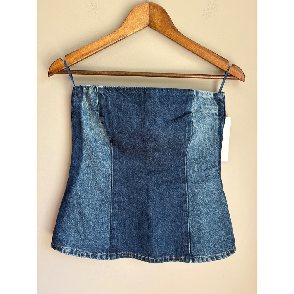 Zara TRF Two Tone Blue Denim Strapless Bandeau Corset Top Side Zip Small NEW - Picture 4 of 10